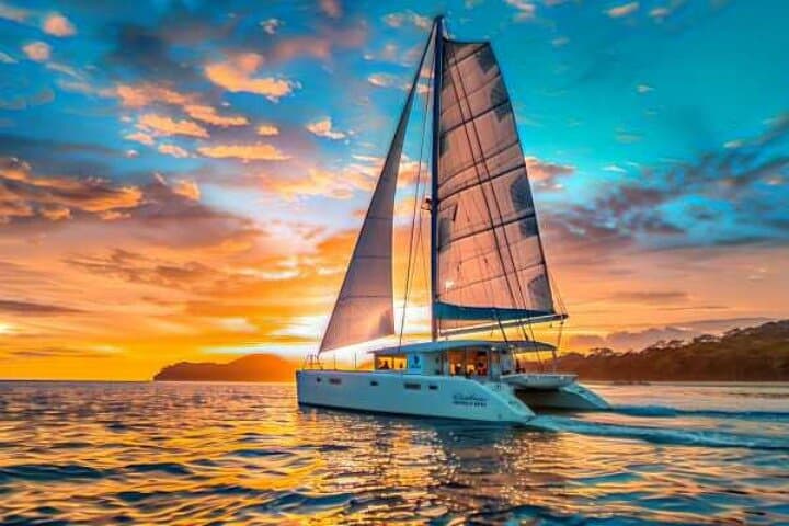 Sail into a spectacular Costa Rican sunset! Enjoy snorkeling, drinks, and fresh bites aboard a beautiful catamaran as you chase the breathtaking tropical sunset!